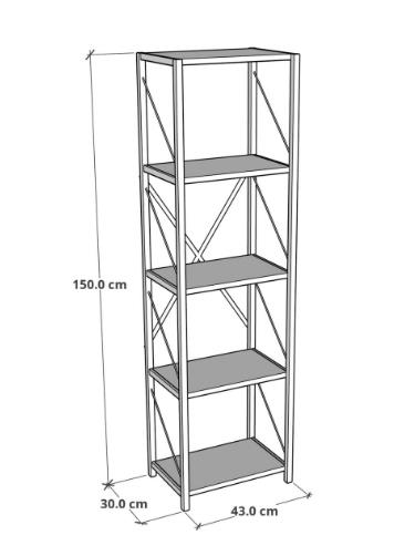KİTAPLIK DEKORATİF 5 KATLI DAR BEYAZ 150*40*30CM
