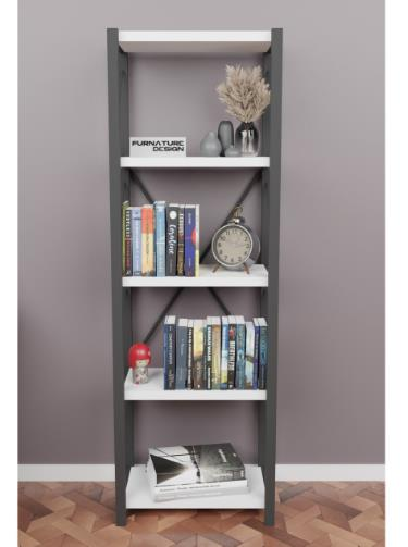 KİTAPLIK DEKORATİF 5 KATLI DAR BEYAZ 150*40*30CM