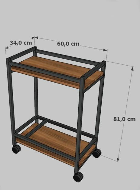 SERVİS ARABASI TEKERLEKLİ ÇAM 60*34*76CM