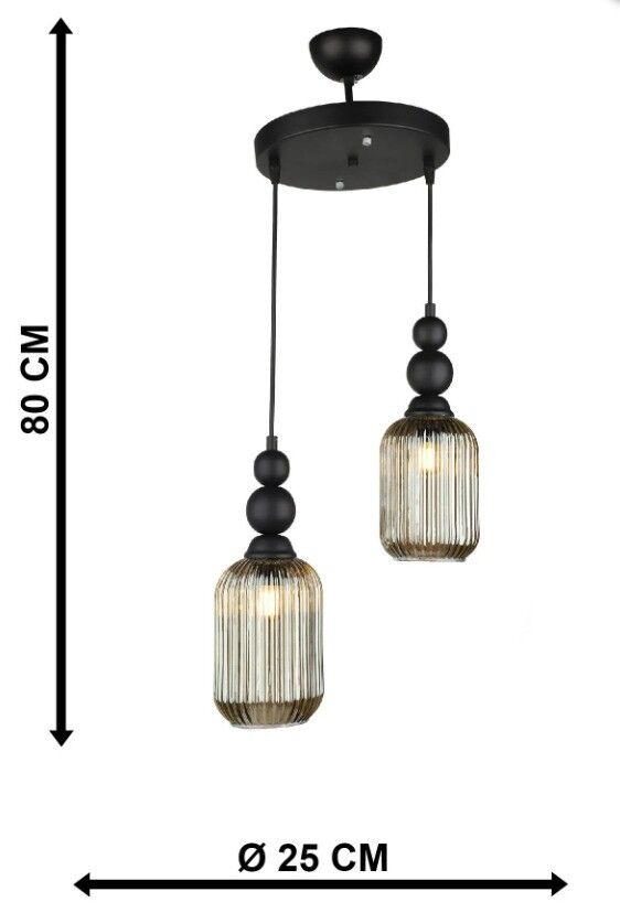 AVİZE İKİLİ VAMOS FÜME CAM SİYAH