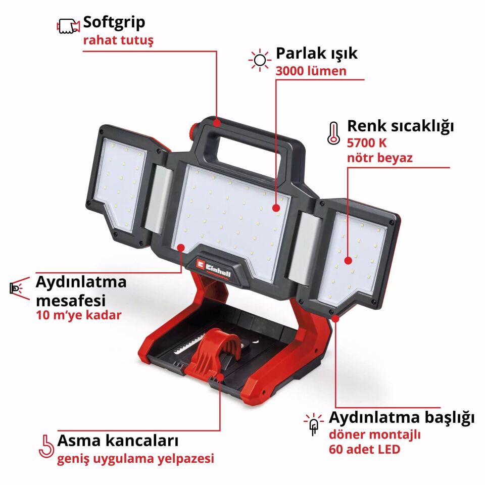 AKÜLÜ LED AYDINLATMA PROFOSYONEL TP-CL 18/3000 Li