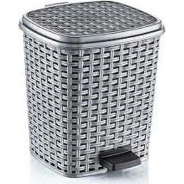 ÇÖP KOVASI PEDALLI RATTAN GRİ 6LT