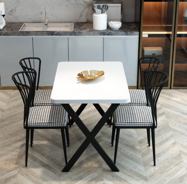 MASA SANDALYE TK.4 SAND. X AYAKLI 70x110CM BEYAZ