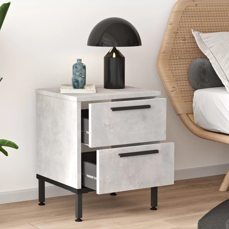 NET*/KOMODİN 2 ÇEKMECELİ  LAREX SİYAH/TAŞ 400x355x