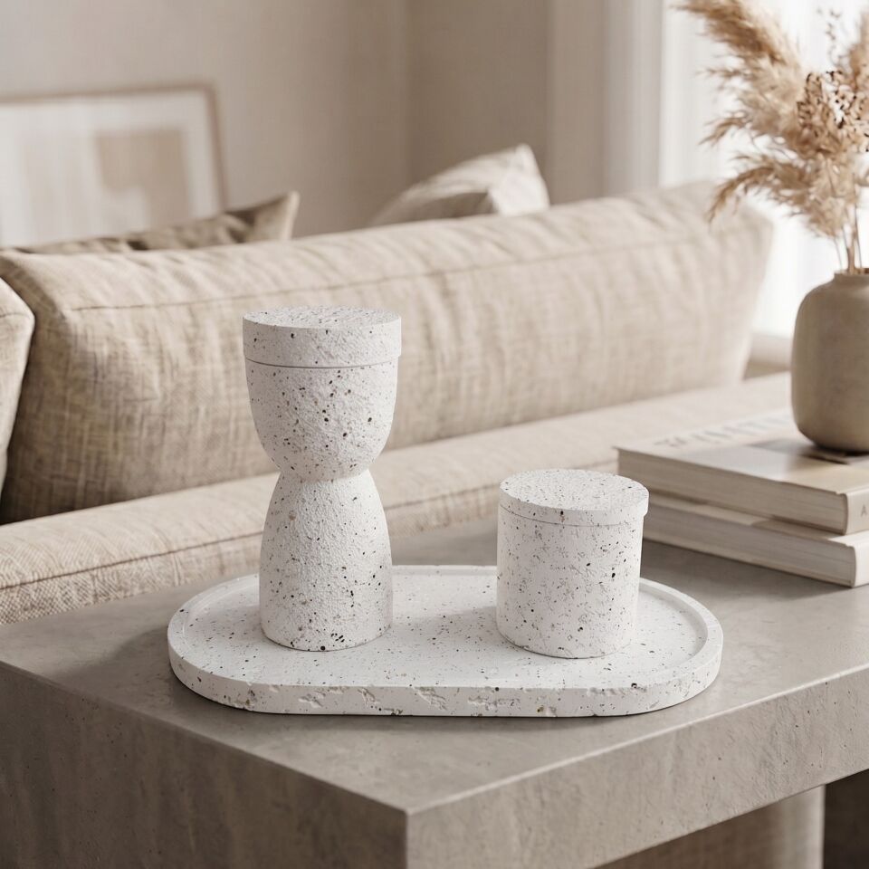 TÜTSÜ YAKMA KABI VE TÜTSÜ KUTUSU OVAL MERMER DESEN