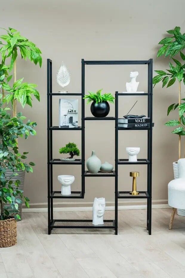 RAF YAŞAM ÜNİTESİ 12 RAFLI METAL SİYAH 98x164x30CM