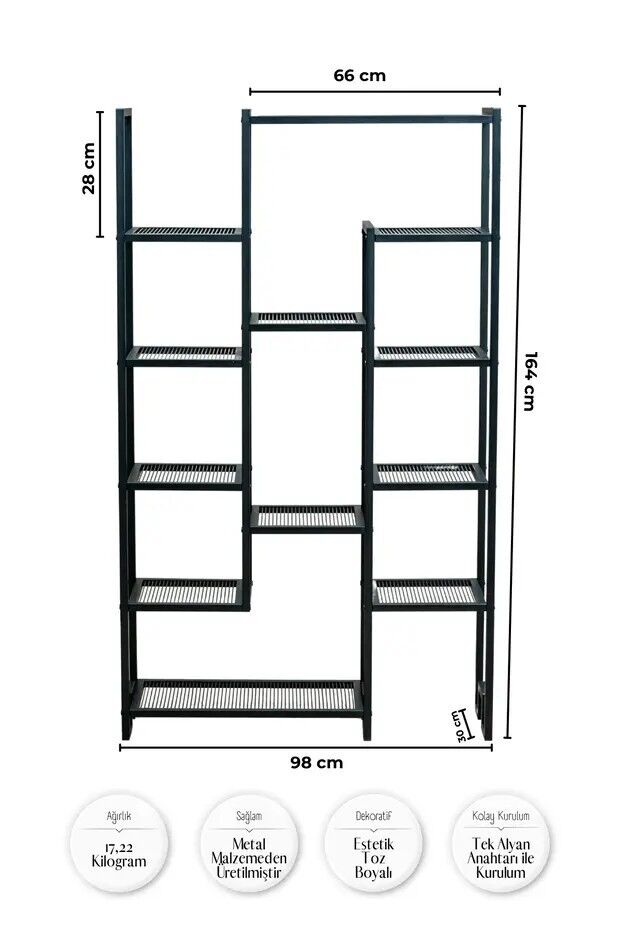 RAF YAŞAM ÜNİTESİ 12 RAFLI METAL SİYAH 98x164x30CM