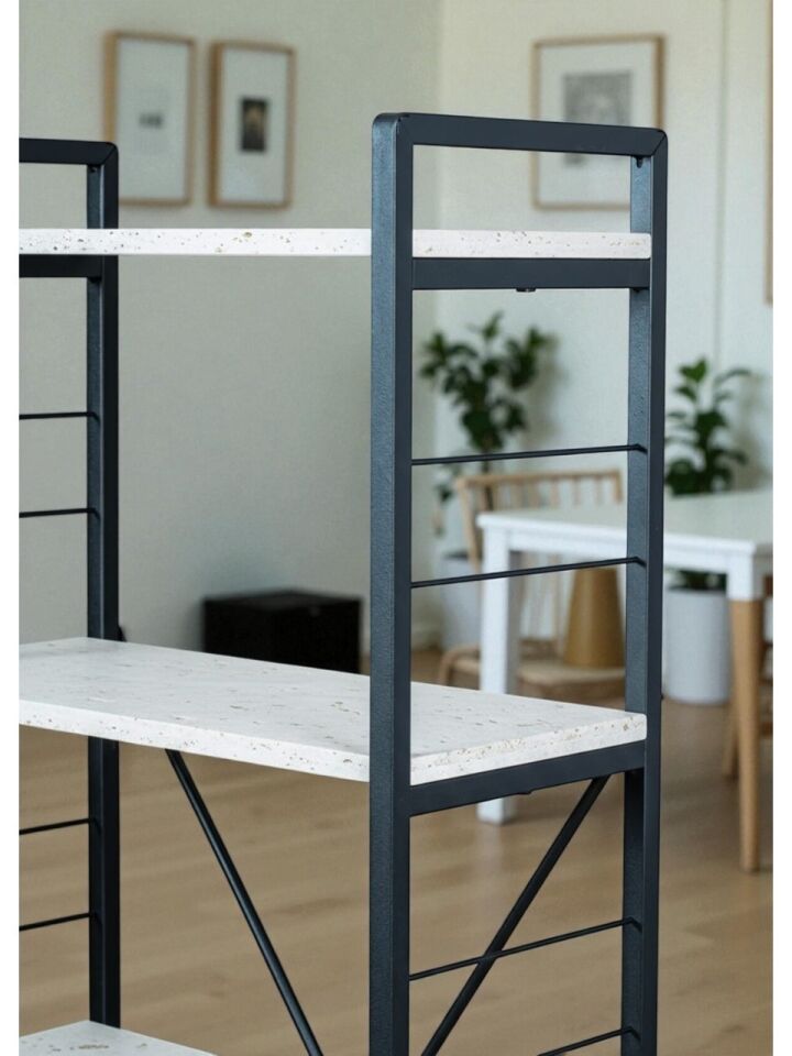 KİTAPLIK AHŞAP 5 RAFLI TRAVERTEN 60x155x30CM