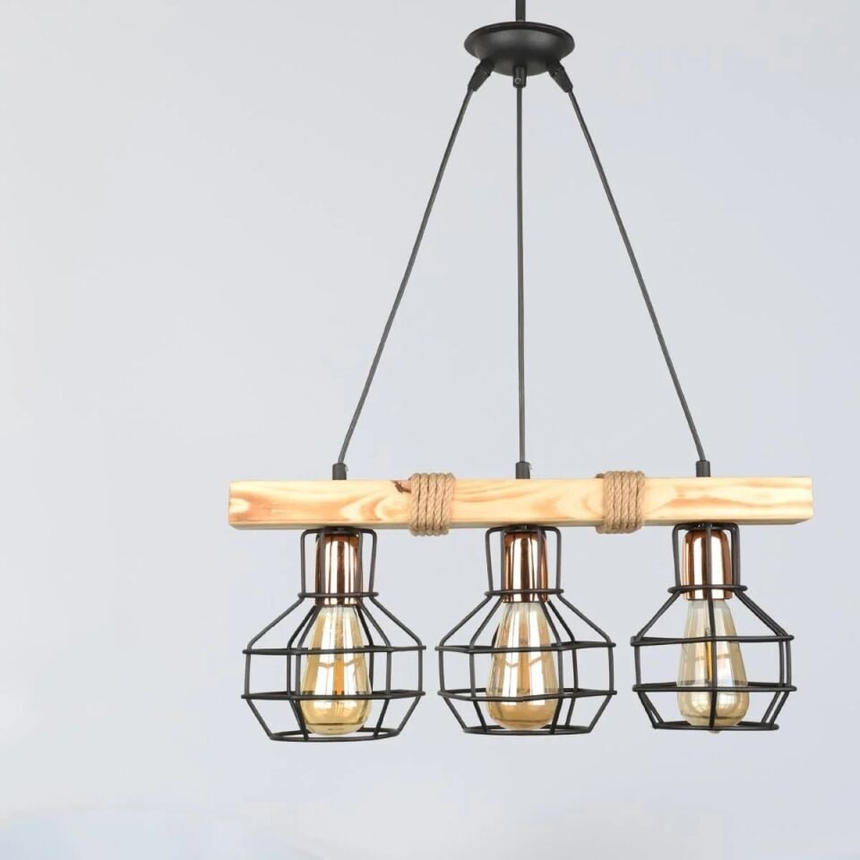 AVİZE AHŞAP LUMENİA 3LÜ 50X80CM
