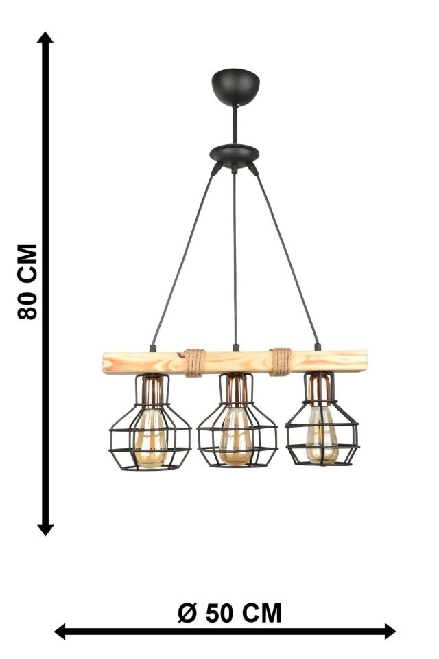 AVİZE AHŞAP LUMENİA 3LÜ 50X80CM