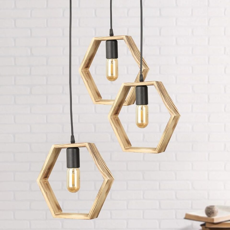 AVİZE AHŞAP ALTIGEN 3LÜ 50X100CM