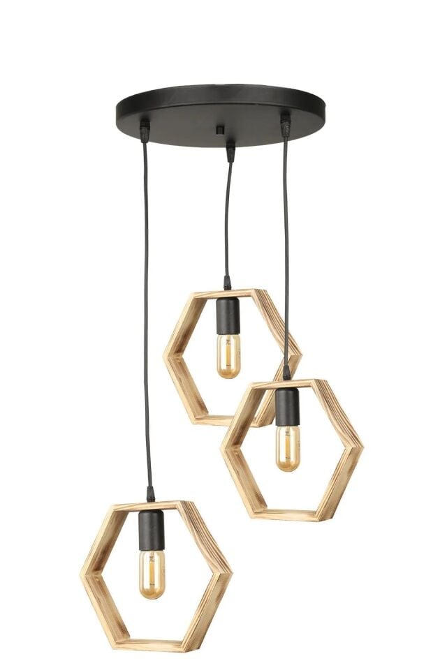 AVİZE AHŞAP ALTIGEN 3LÜ 50X100CM