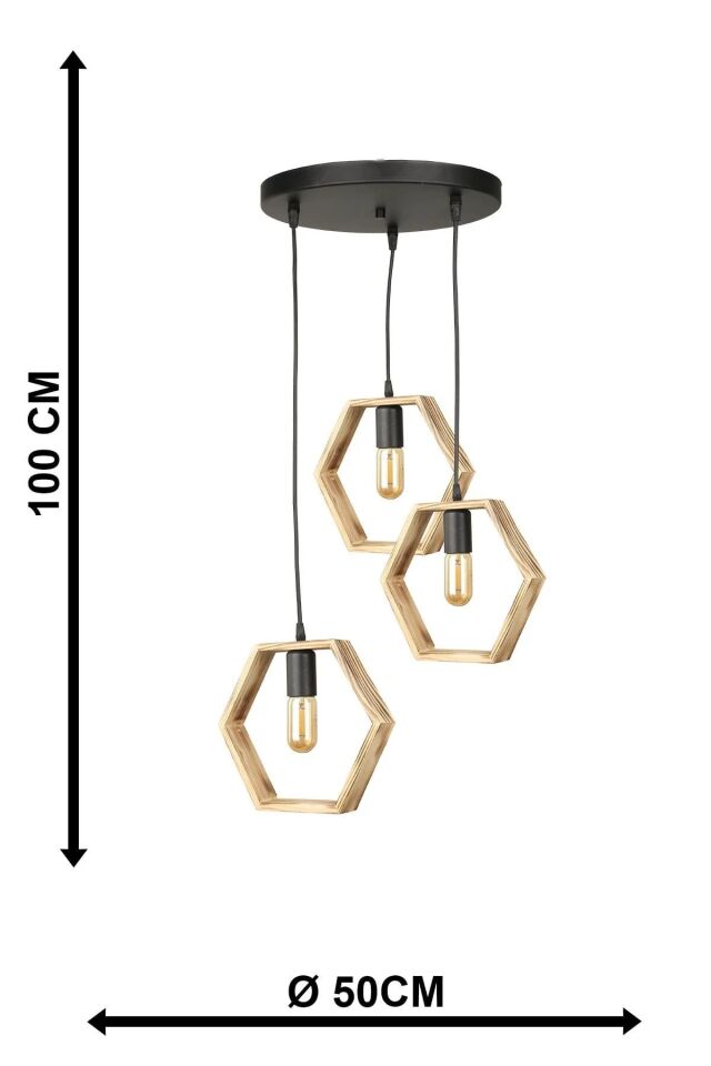 AVİZE AHŞAP ALTIGEN 3LÜ 50X100CM