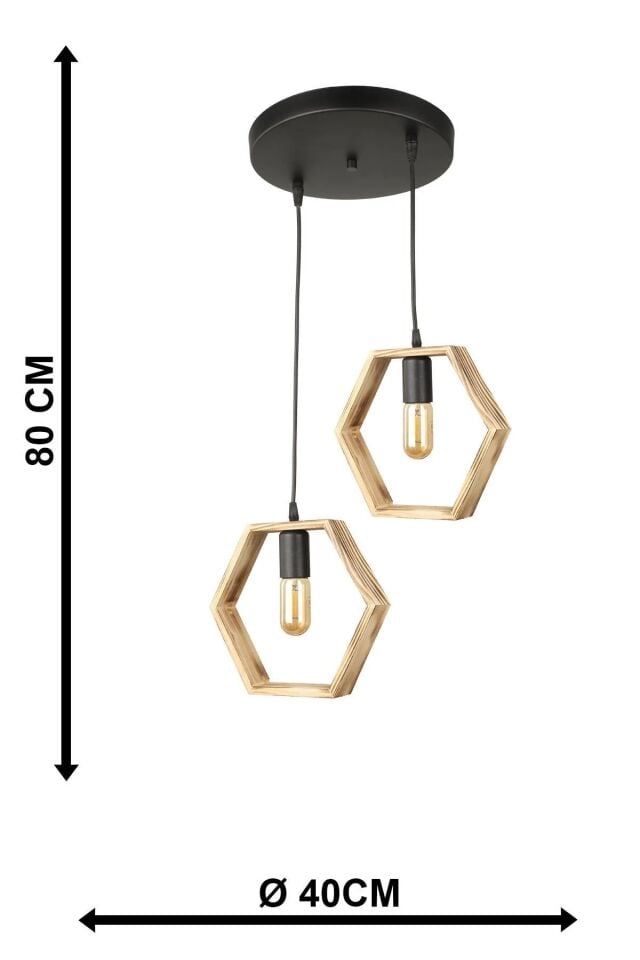 AVİZE AHŞAP ALTIGEN 2Lİ 40X80CM