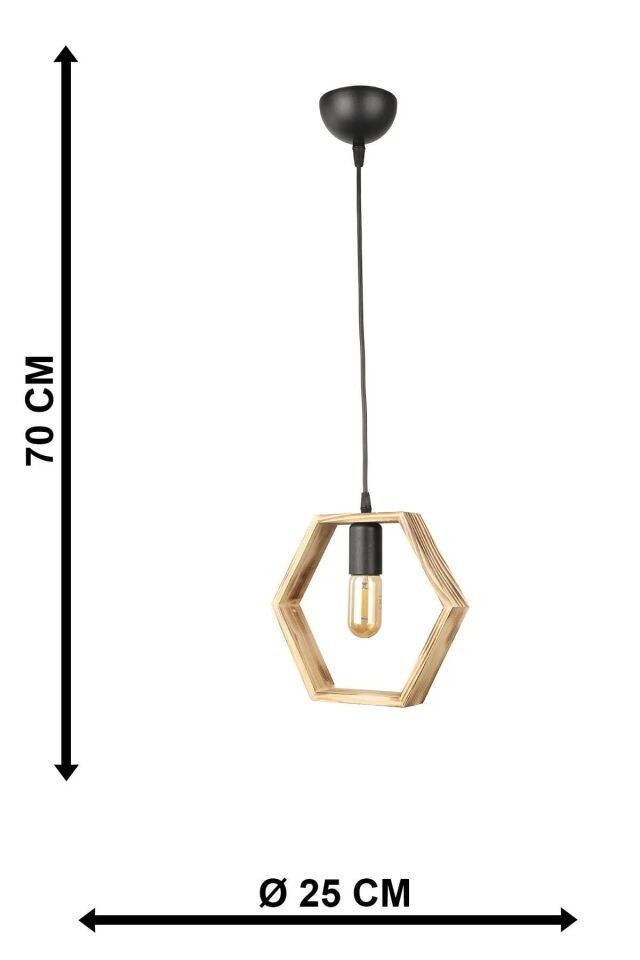 AVİZE AHŞAP ALTIGEN TEKLİ 25X70CM