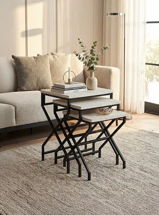 SEHPA ZİGON 3LÜ X AYAK TRAVERTEN 44x52x36CM