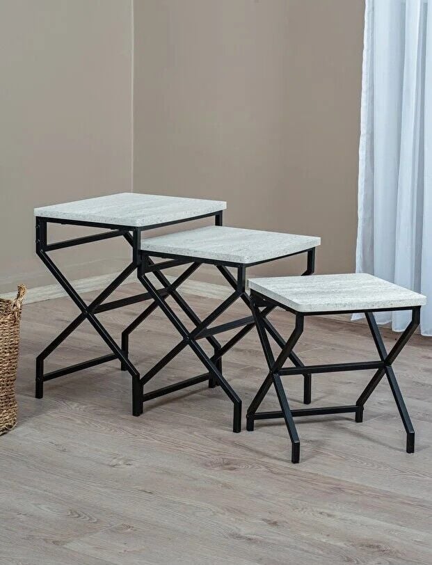 SEHPA ZİGON 3LÜ X AYAK TRAVERTEN 44x52x36CM