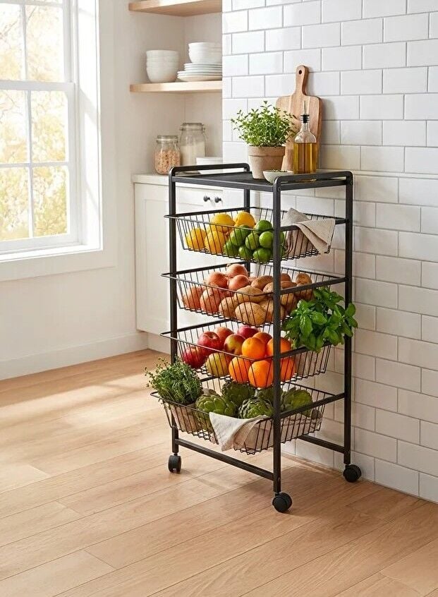 SEBZELİK METAL RAFLI SİYAH 41x88x32CM