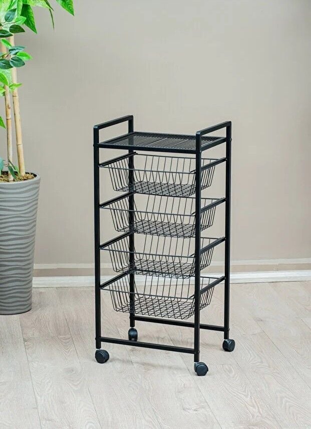 SEBZELİK METAL RAFLI SİYAH 41x88x32CM