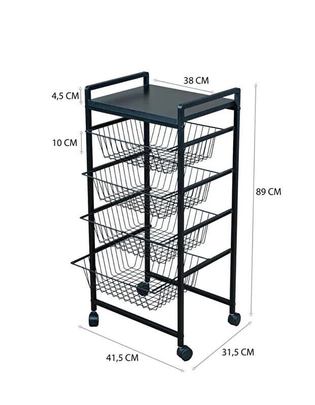 SEBZELİK METAL RAFLI SİYAH 41x88x32CM