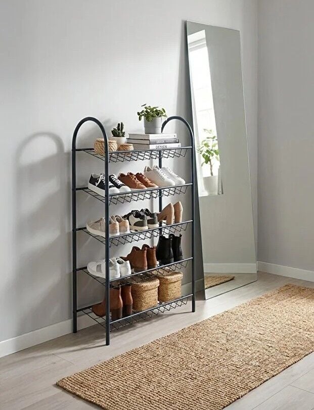 AYAKKABILIK 5 RAFLI METAL SİYAH 64x108x30CM