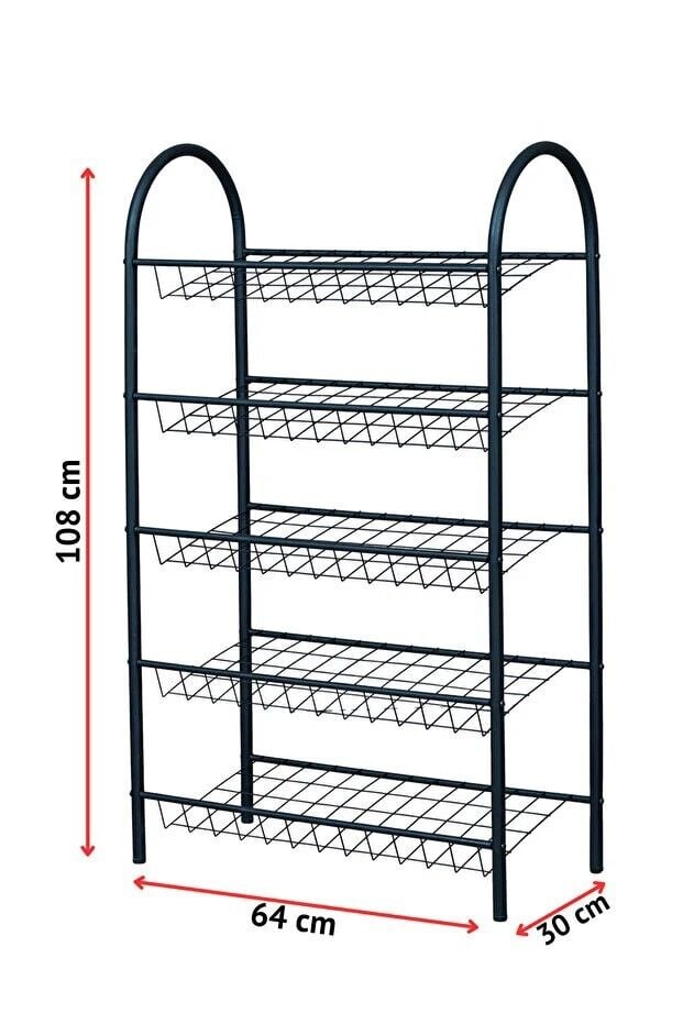 AYAKKABILIK 5 RAFLI METAL SİYAH 64x108x30CM