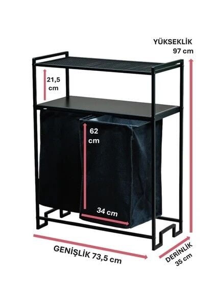 SEPET KİRLİ 2 RAFLI 2 BÖLMELİ SİYAH 73,5x97x35CM