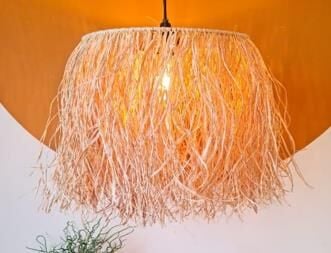 AVİZE BOHEM DÜZ TEK KATLI SAÇAKLI RAFYA Y:35 Ç:30