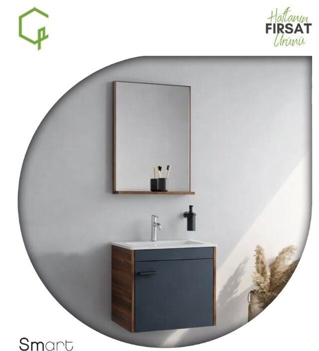 50CM ASMA DLP BAROK ANT GRİ+ETAJERLİ AYNA TP