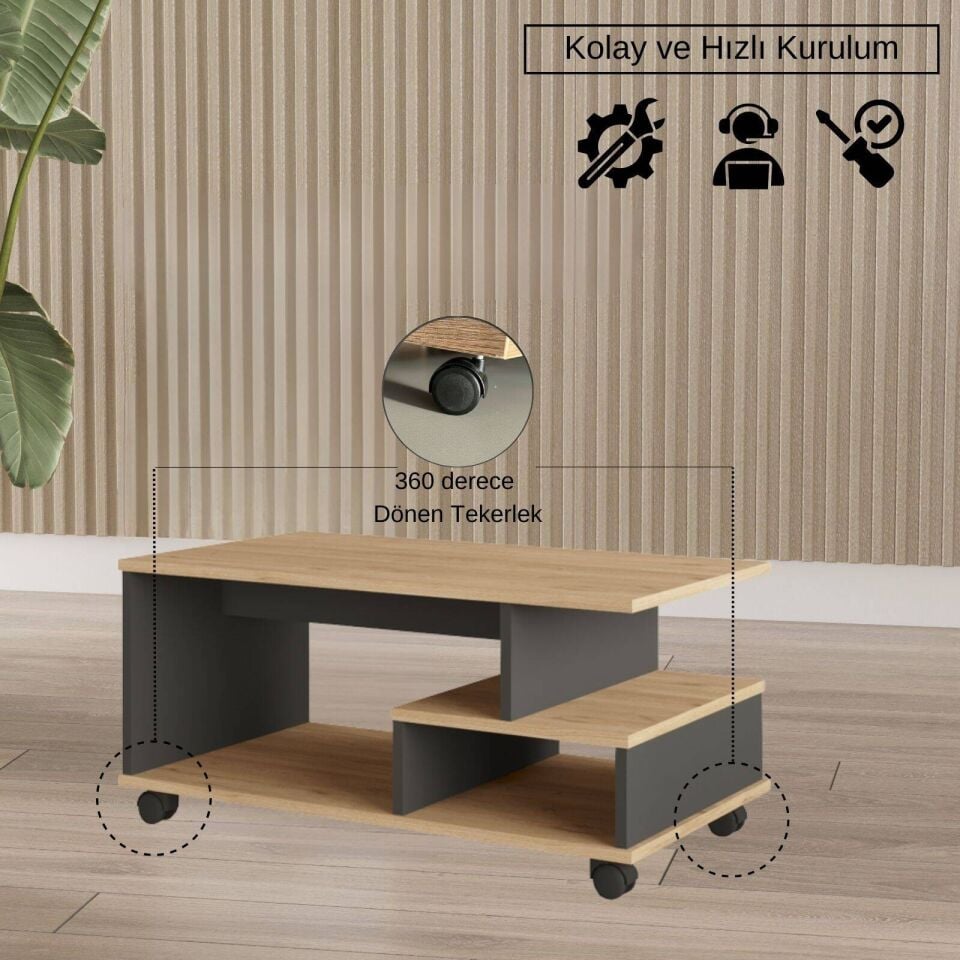 ORTA SEHPA TEKERLEKLİ 510x910x400MM ÇAM/ANT