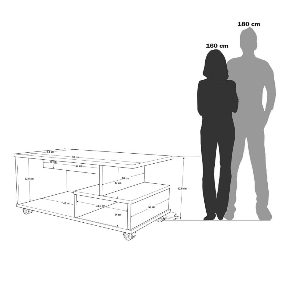 ORTA SEHPA TEKERLEKLİ 510x910x400MM ÇAM/ANT