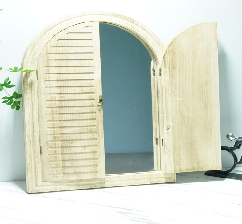 AYNA RUSTİK AHŞAP PENCERE PANJURLU ESKİTME 44X46CM