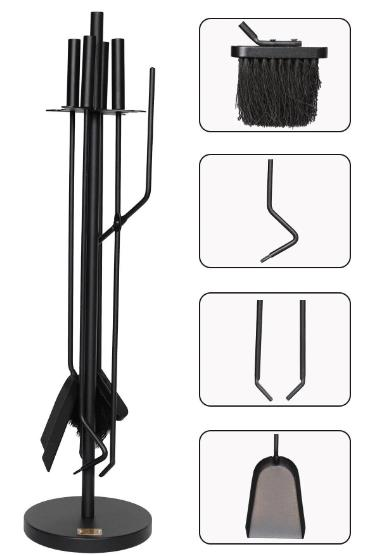 MAŞA TAKIMI ŞÖMİNE 5 PRÇ YUVARLAK TABANLI SİYAH