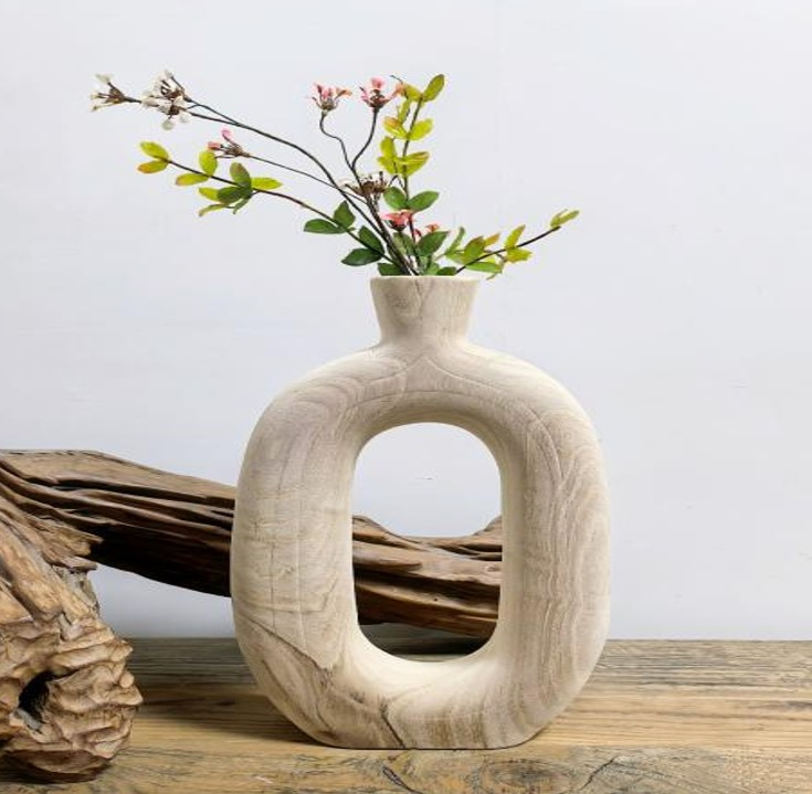 VAZO MASİF AHŞAP DEKORATİF VAZO 17X5.5X30