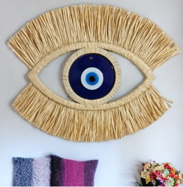DUVAR SÜSÜ DEKORATİF NAZAR GÖZ LACİVERT RAFYA 45CM
