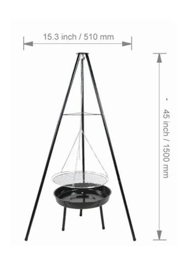 BARBEKÜ IZGARASI KATLANABİLİR ÇELİK TRİPOD ASKILI
