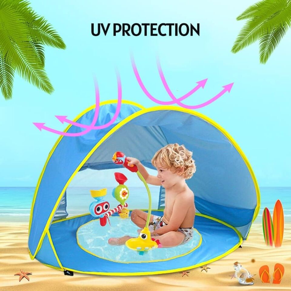 ÇADIR GÖLGELİKLİ HAVUZLU ÇOÇUK İÇİN UV KORUMALI