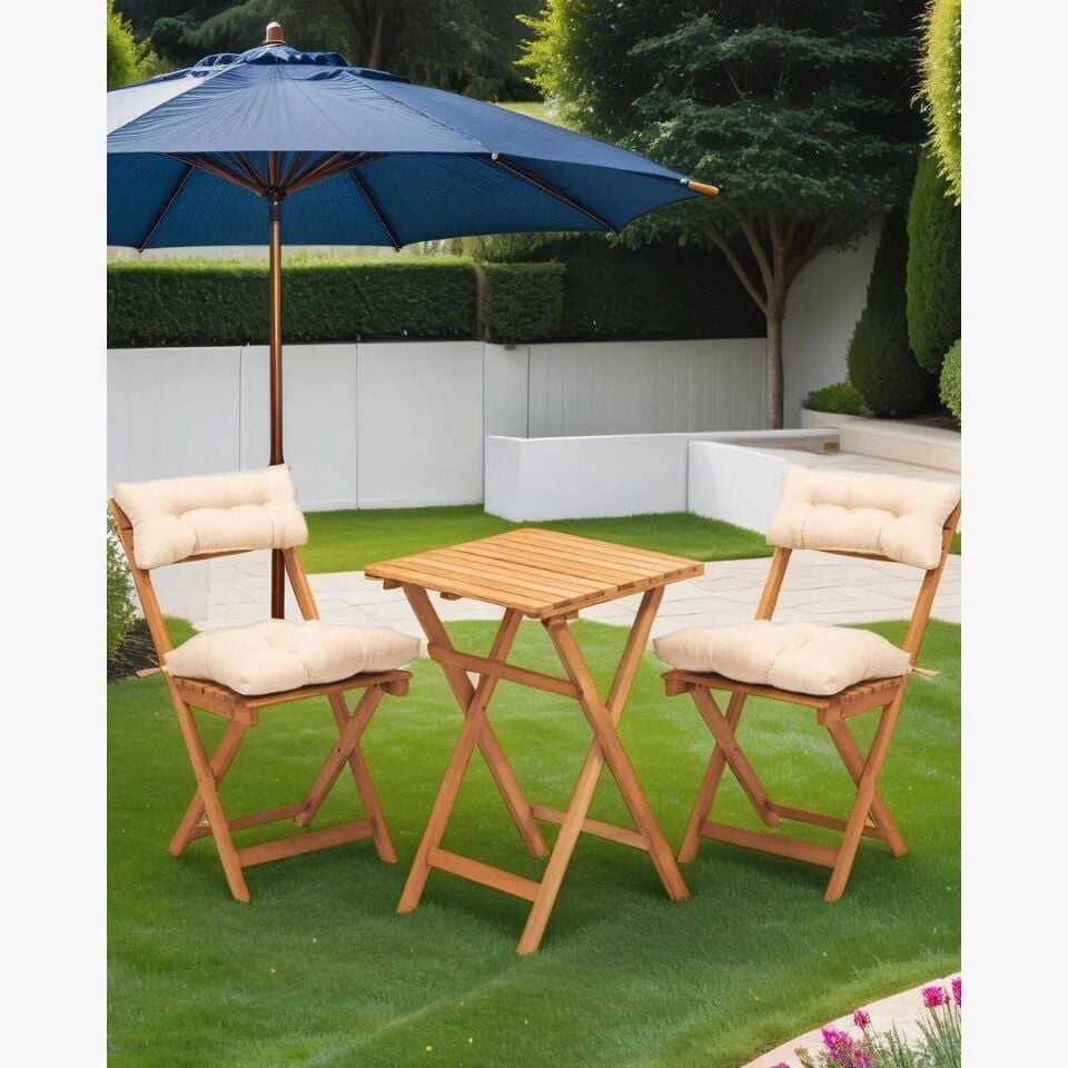 MASA SANDALYE MİNDERLİ KATLANIR BİSTRO 2+1 T