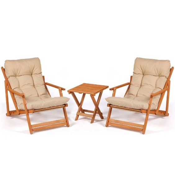 ŞEZLONG SETİ KATLANIR KREM MİNDERLİ SİMONA 2+1 TP