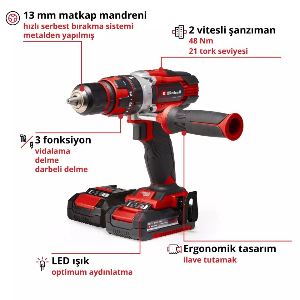 AKÜLÜ DARBELİ VİDALAMA MATKAP TE-CD 18/48 Li-i
