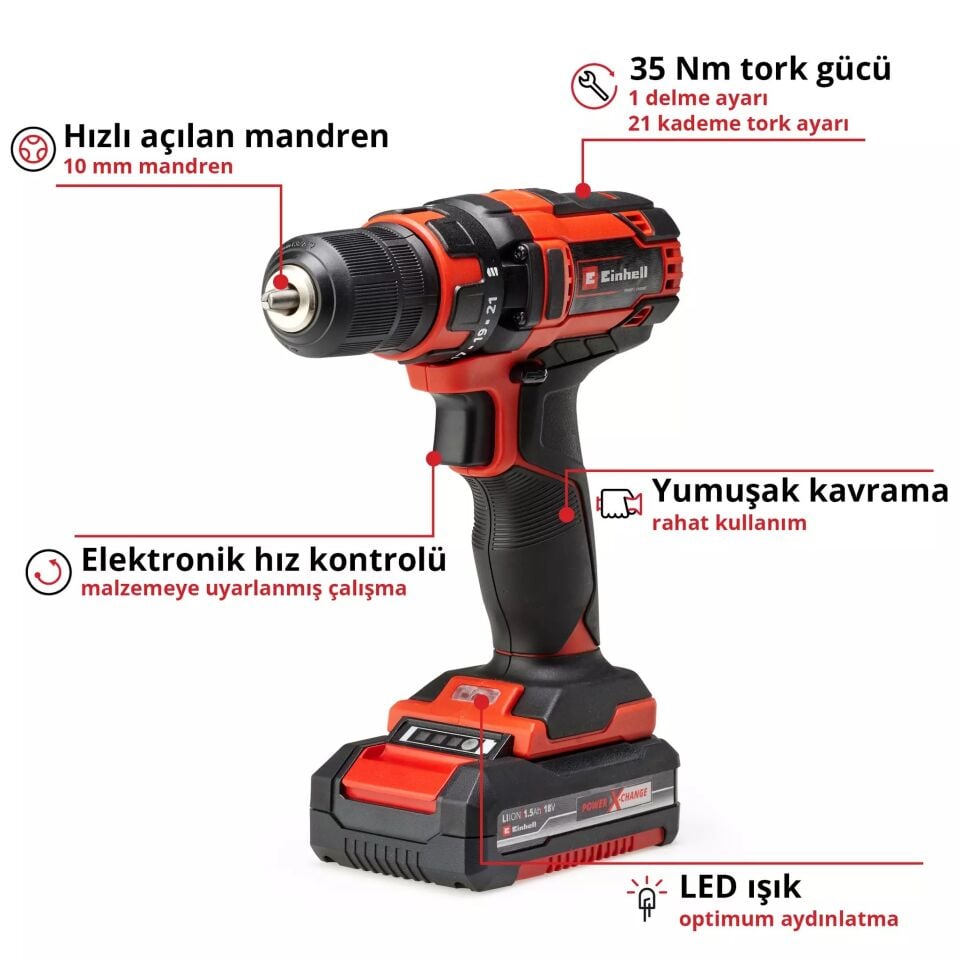 AKÜLÜ MATKAP VİDALAMA TC-CD 18/35 Li (1x1,5 Ah)