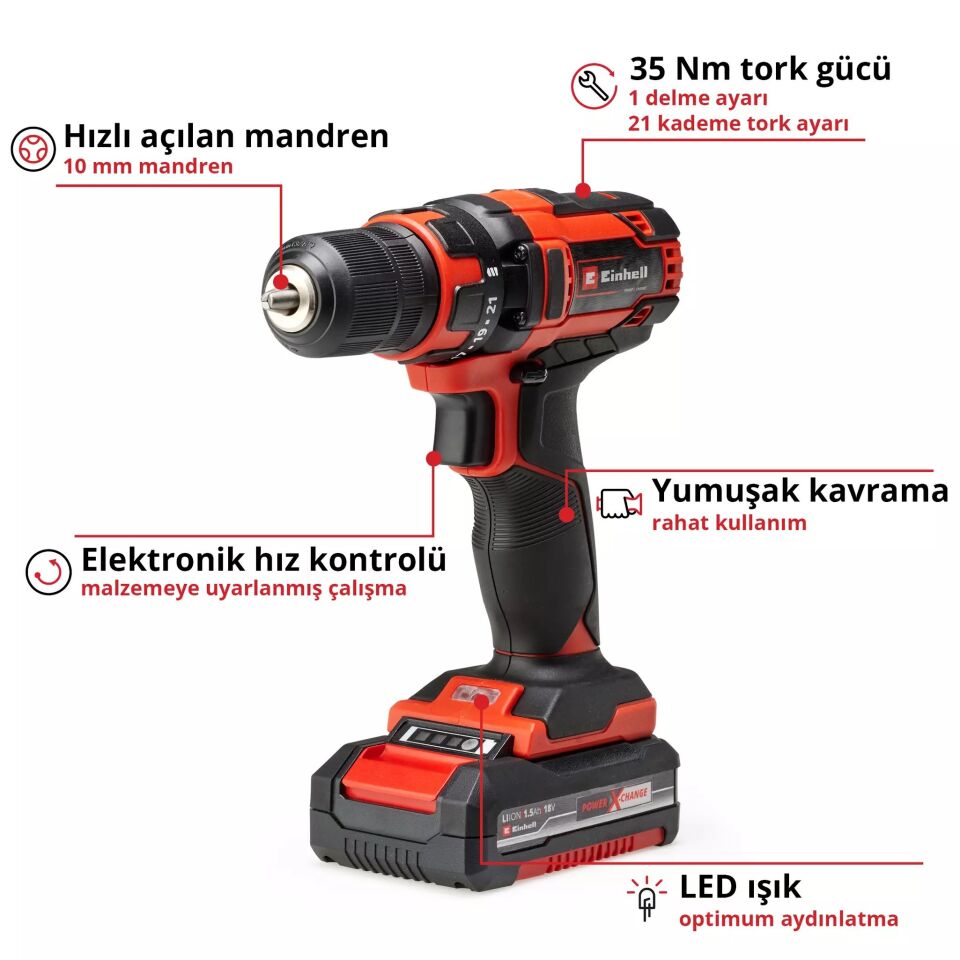 AKÜLÜ MATKAP VİDALAMA TC-CD 18/35 Li (1x1,5 Ah)