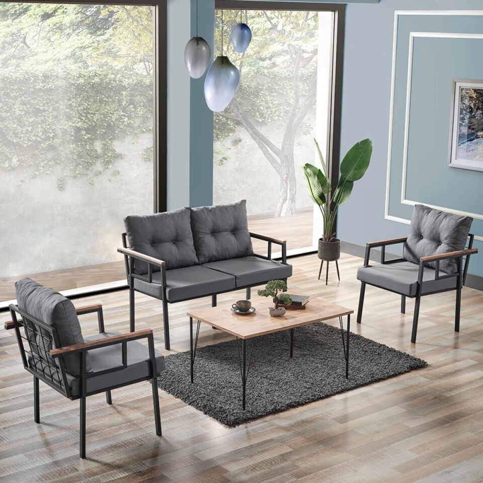 NET*/OTURMA GRUBU METAL SAYE 2+1+1 SEHPALI ANTRASİ