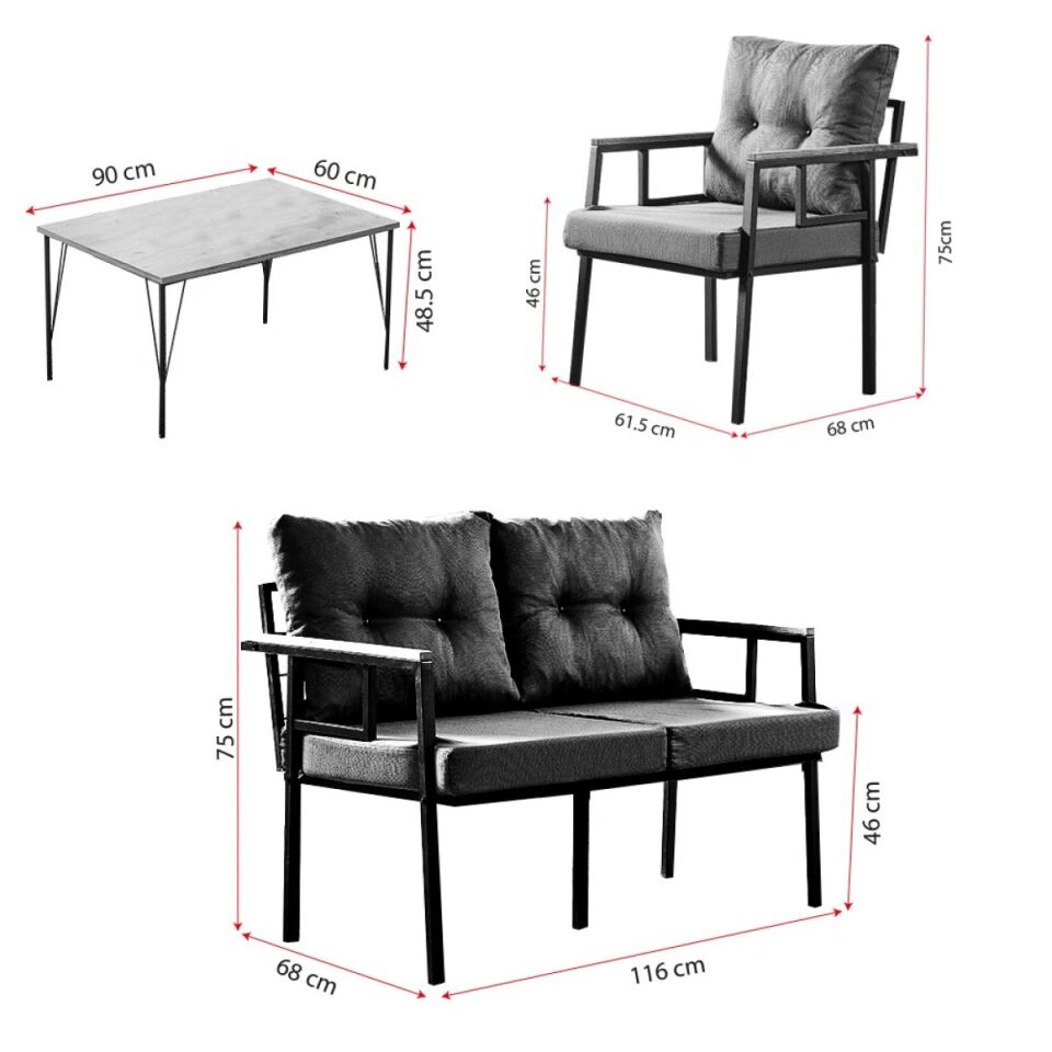NET*/OTURMA GRUBU METAL SAYE 2+1+1 SEHPALI ANTRASİ