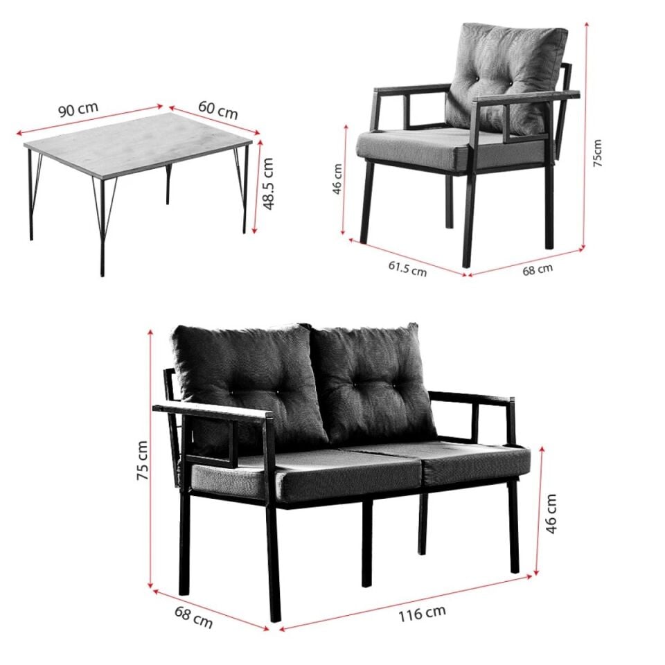 NET*/OTURMA GRUBU METAL SAYE 2+1+1 SEHPALI ANTRASİ
