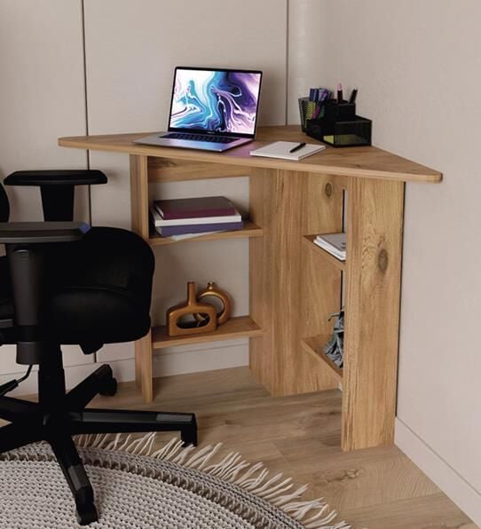 NET*ÇALIŞMA MASASI KÖŞE İÇİN RAFLI ÇAM 105*80*72CM