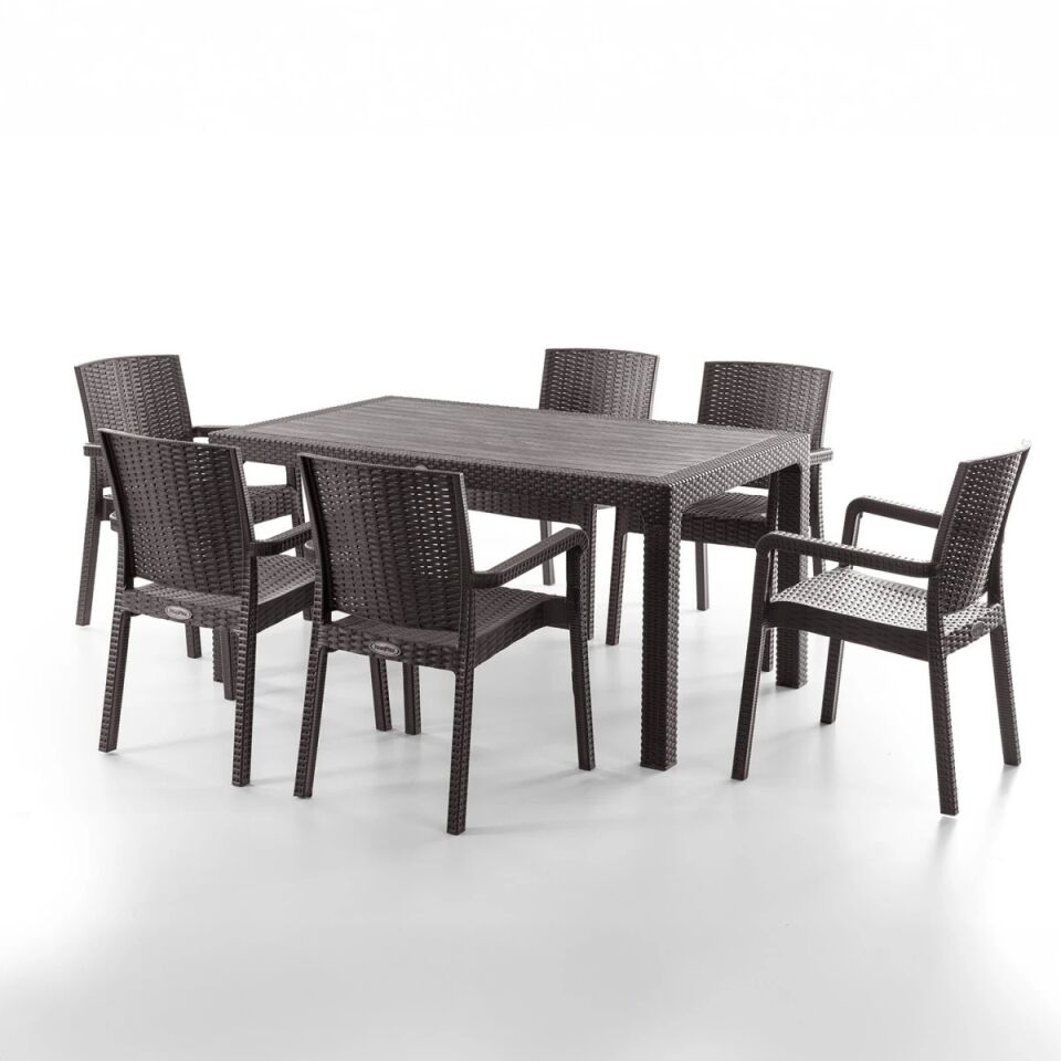 MASA SANDALYE TK. KİNG 6 KİŞİLİK 150x90x75CM KAHVE