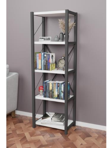 KİTAPLIK DEKORATİF 5 KATLI DAR BEYAZ 150*40*30CM