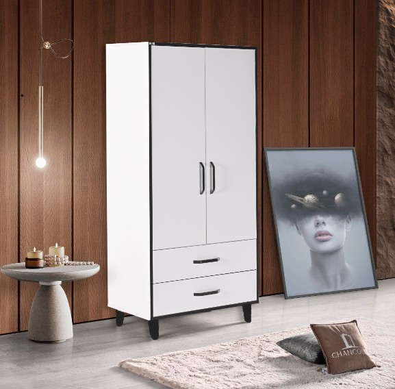 DOLAP 2 KAPAKLI 2 ÇEKMECELİ BEYAZ 86x45x182CM