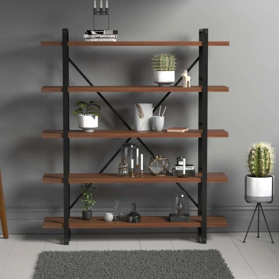 NET*/KİTAPLIK METAL/WOOD EVDEMO 120x35x180CM CEVİZ